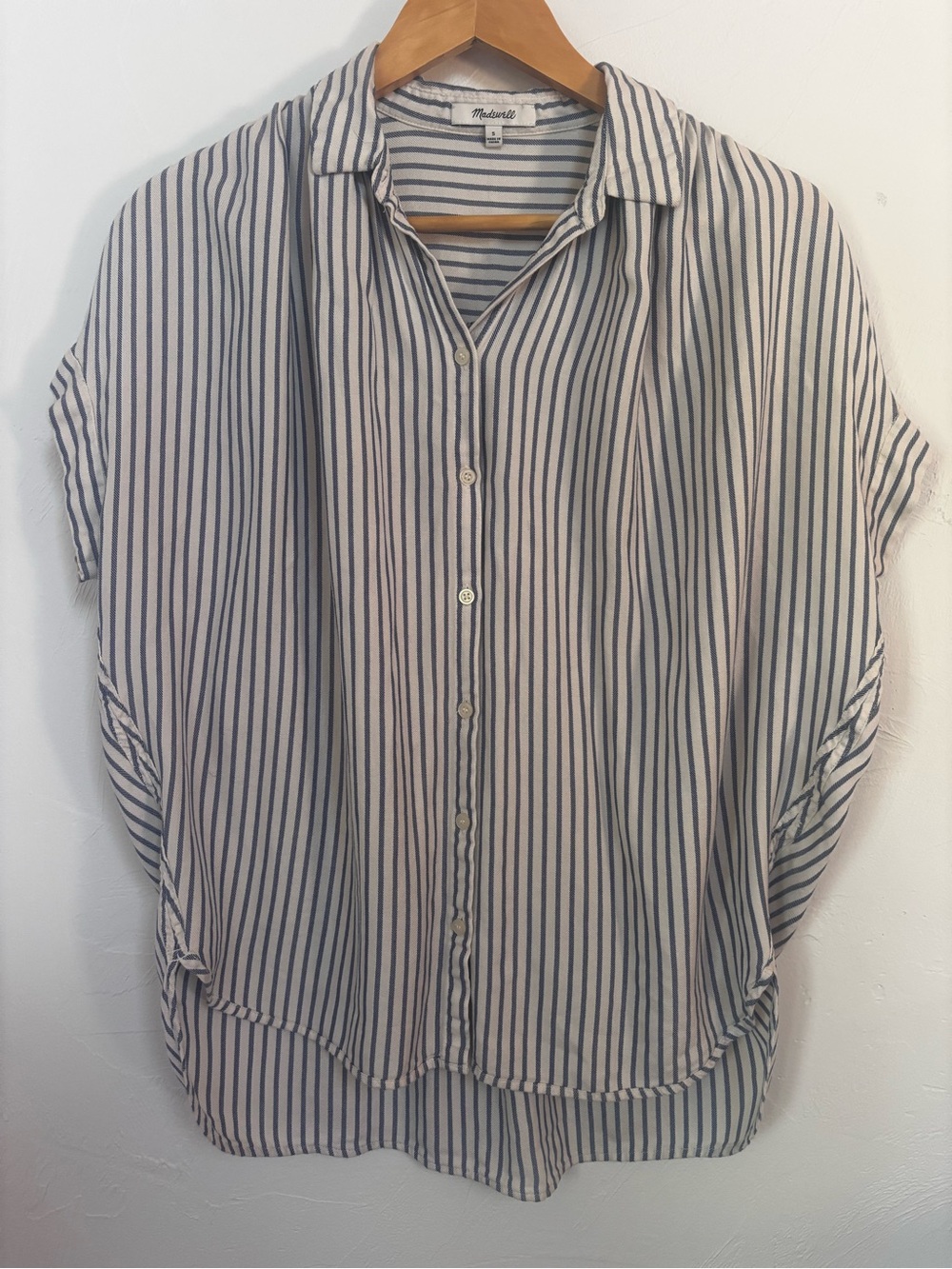 Madewell Button-Up Top — White & Blue Stripe — Size S